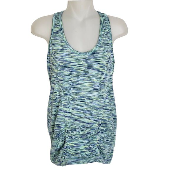 Athleta Womens Tank Top Medium Fastest Track Mint/Blue Space Dye Athletic Ruched - Picture 1 of 8